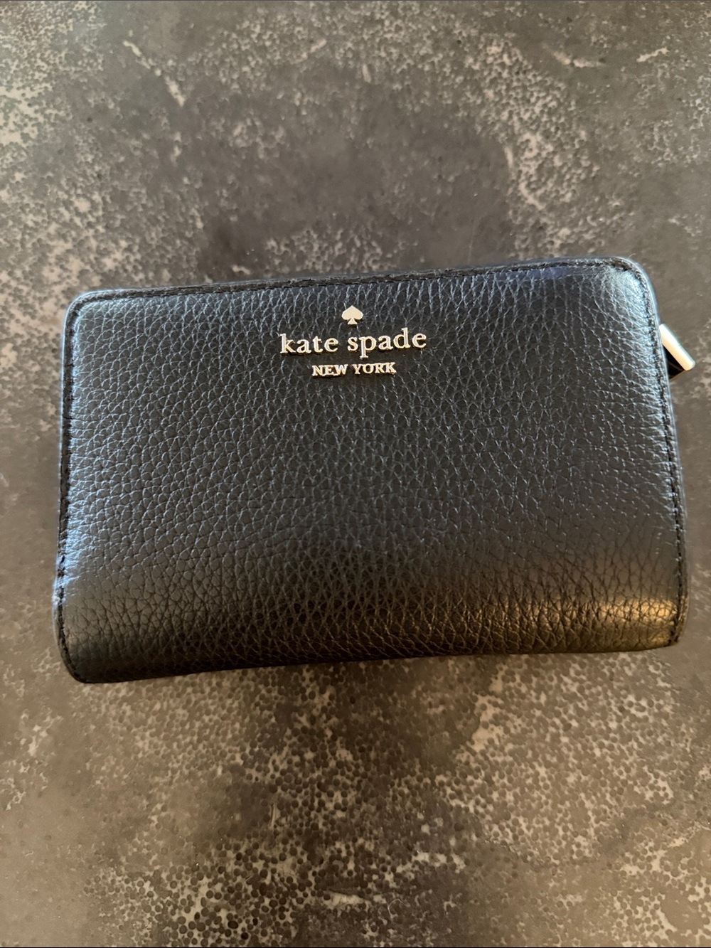 kate spade medium compact wallet pebbled leather black